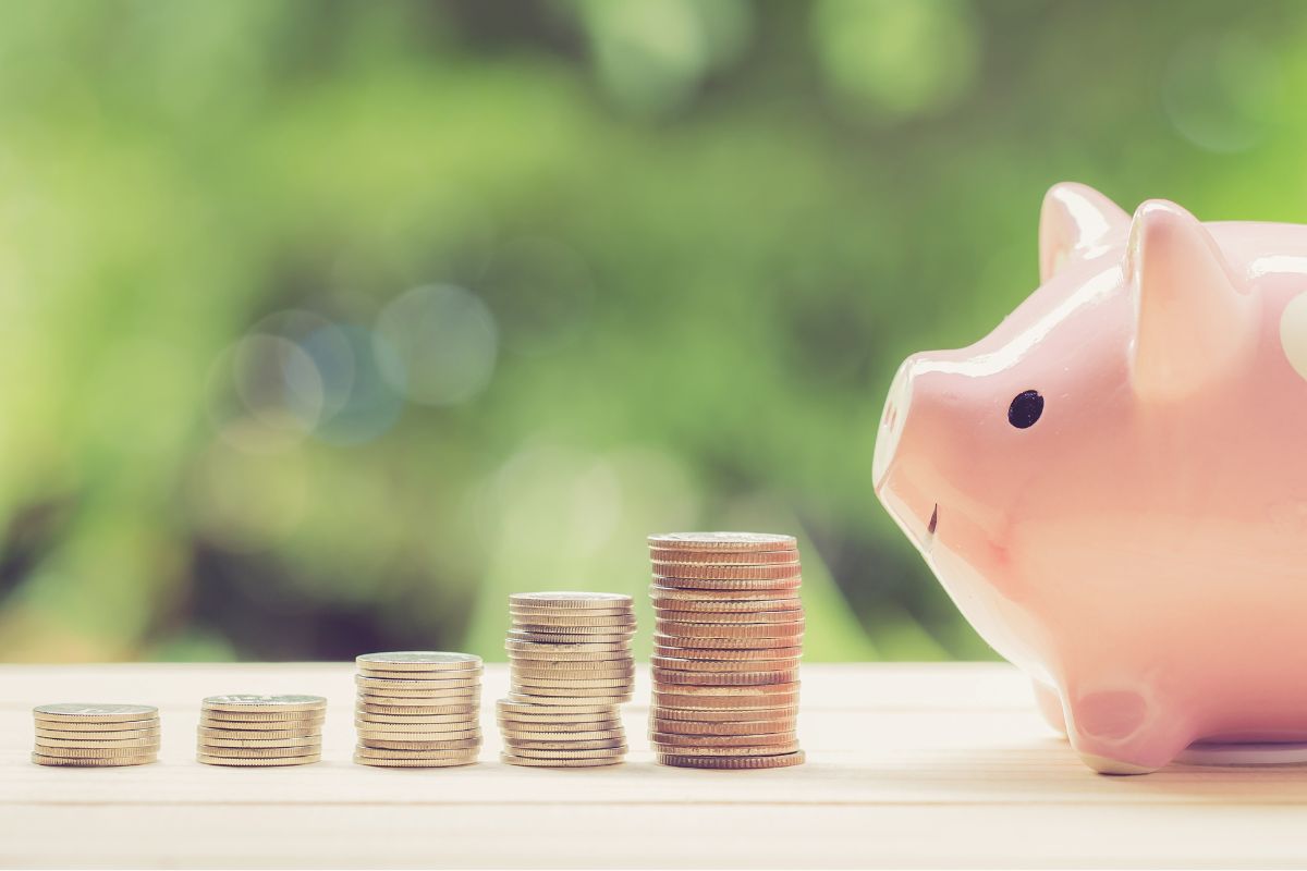An image of stacks of coins and a piggy bank.