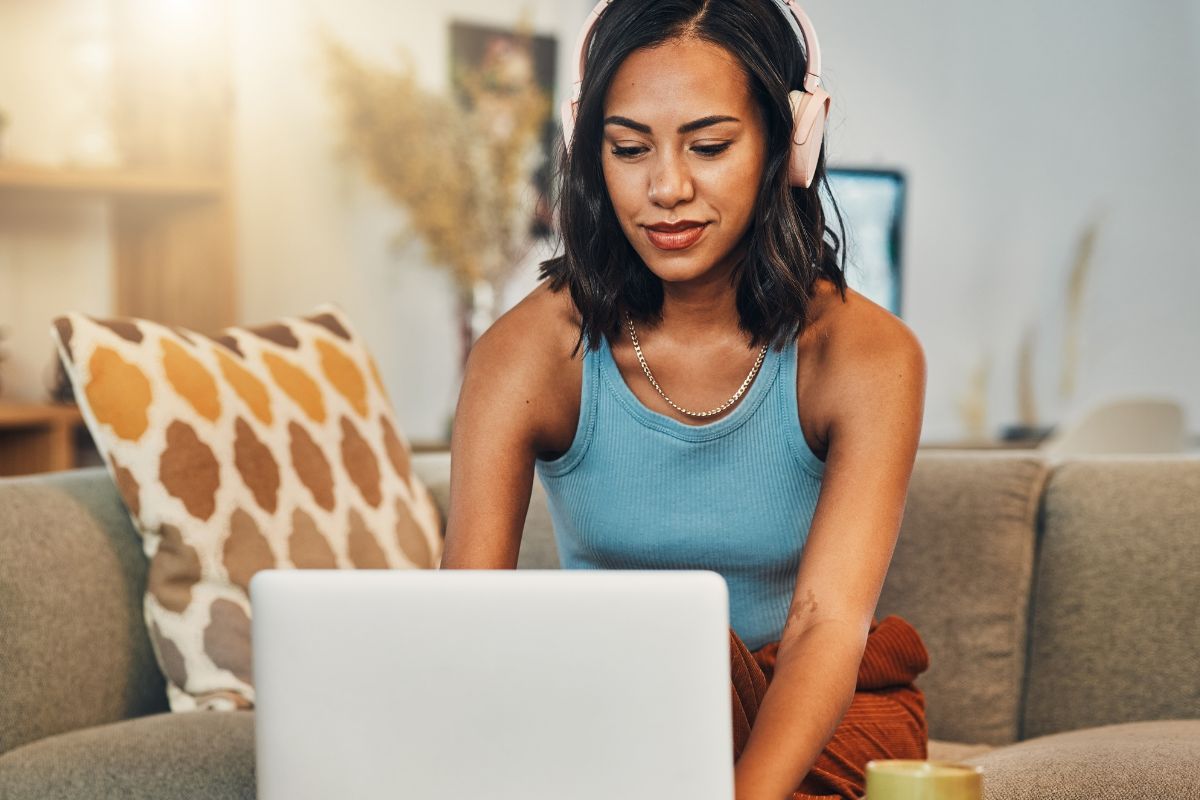An image of a woman using a laptop.