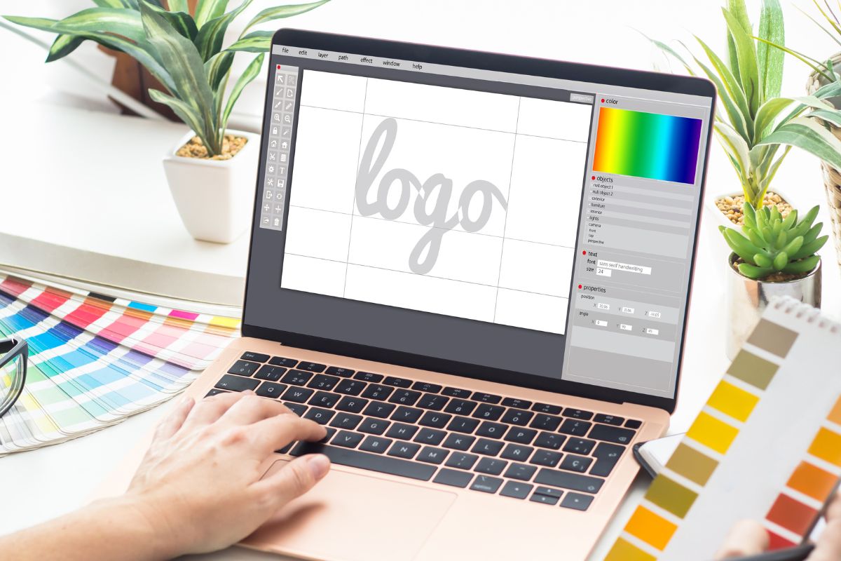 A picture shows a woman making a logo.