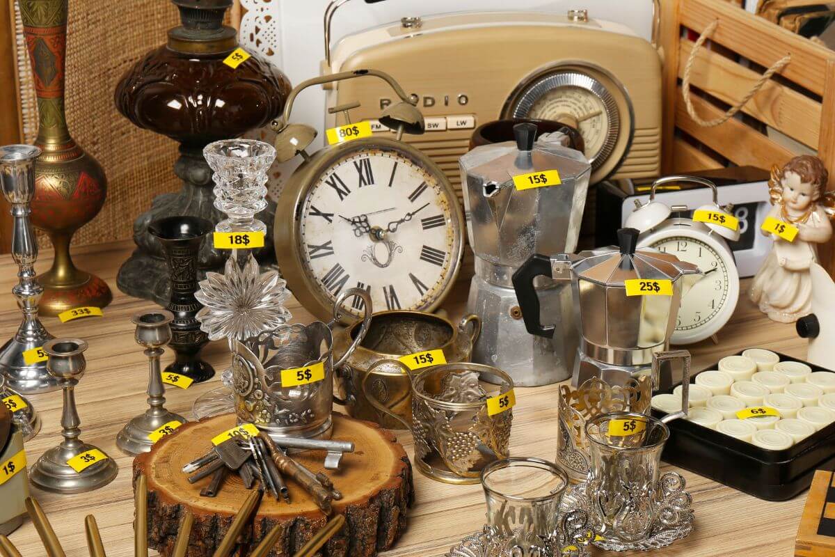 A picture shows stuff with price tags.