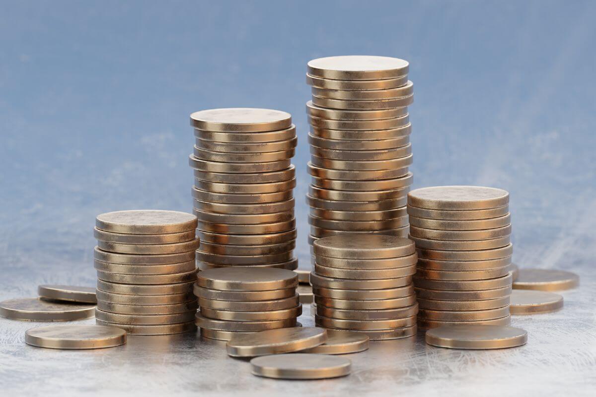 A picture shows stacks of coins.