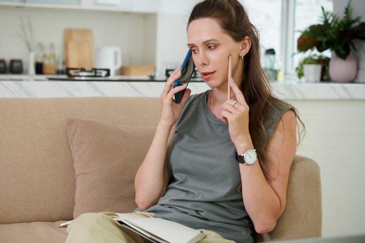 A picture of a woman having a phone call.