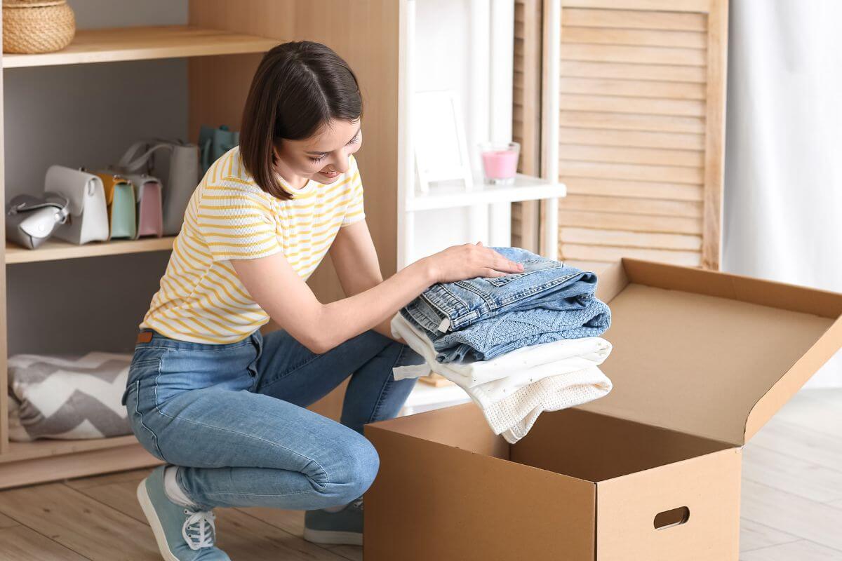 A picture shows a woman decluttering.
