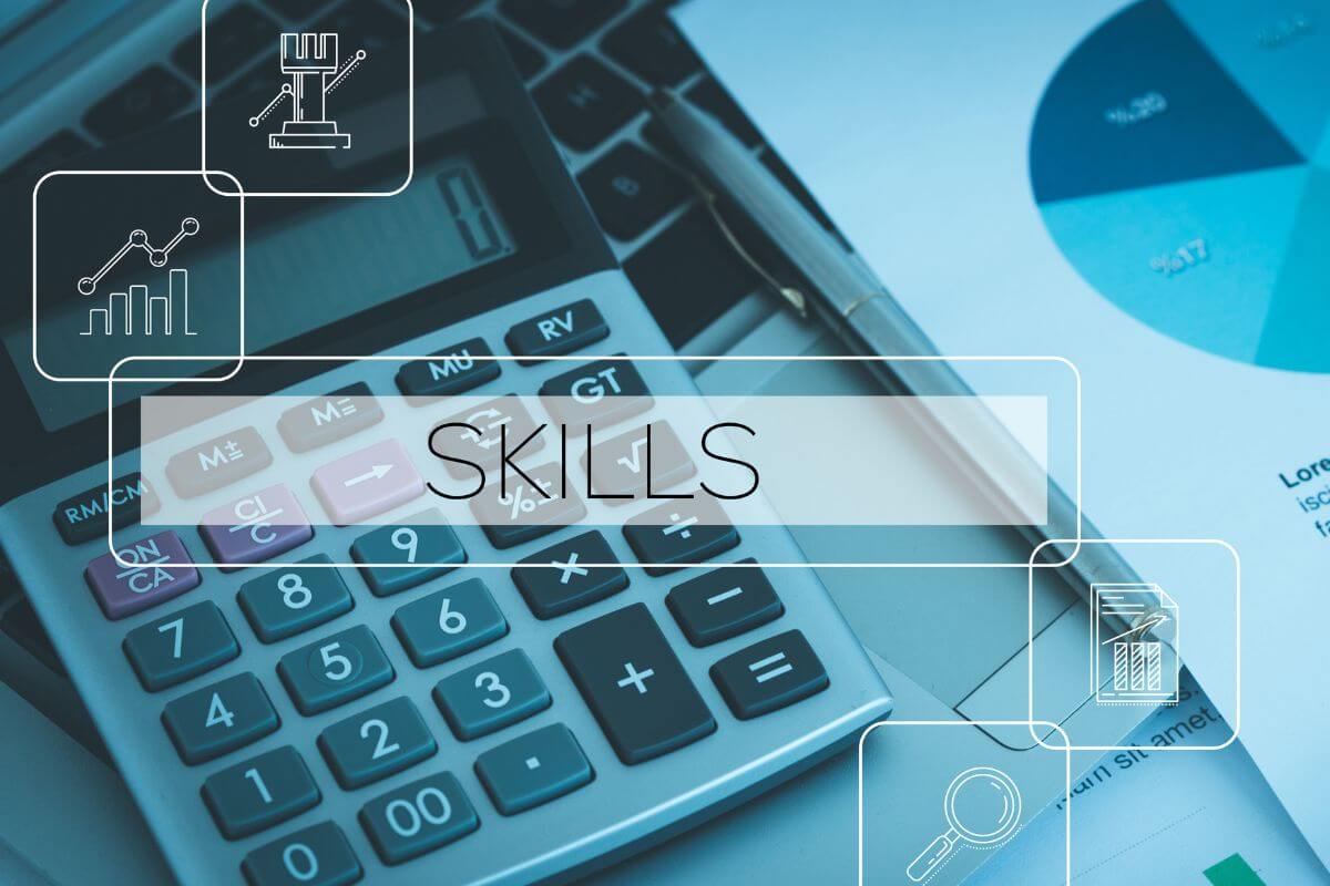 An image shows a calculator and skills wording.
