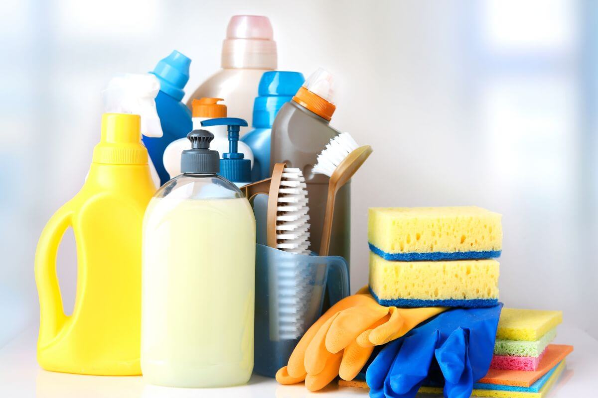An image shows household cleaning supplies.