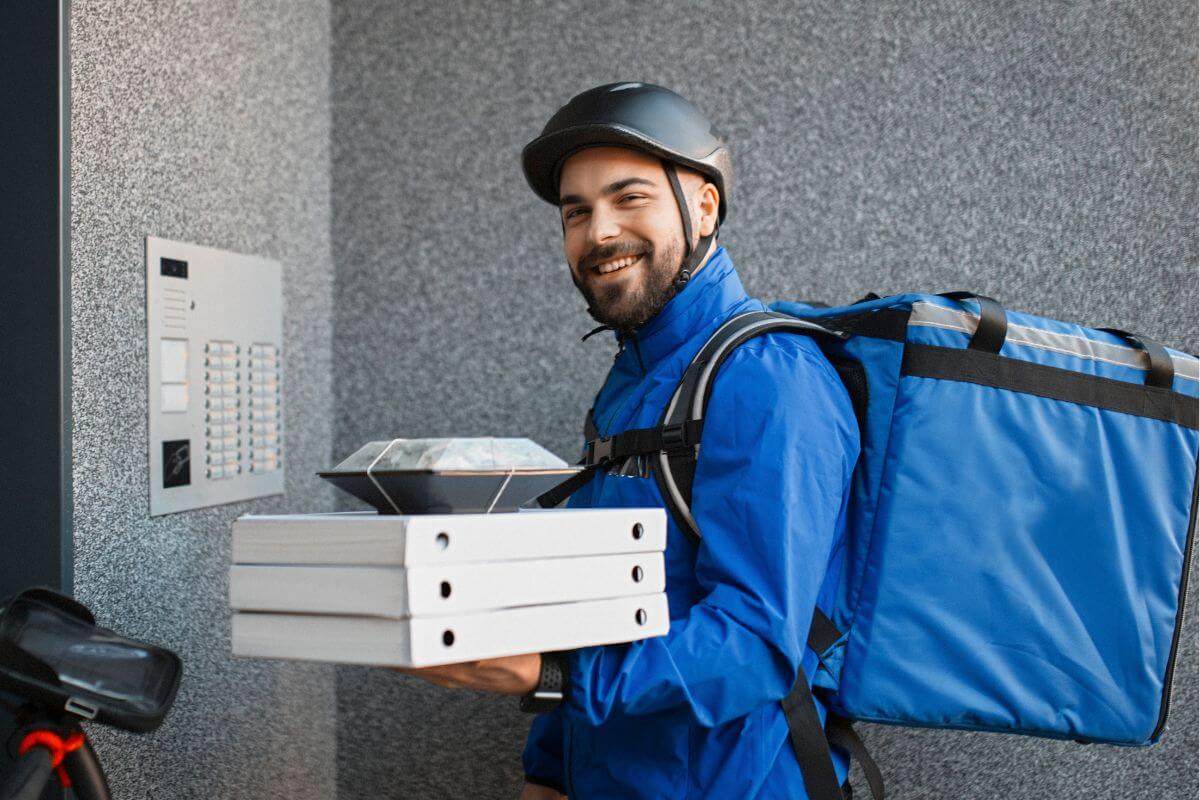 A picture shows a food delivery boy.