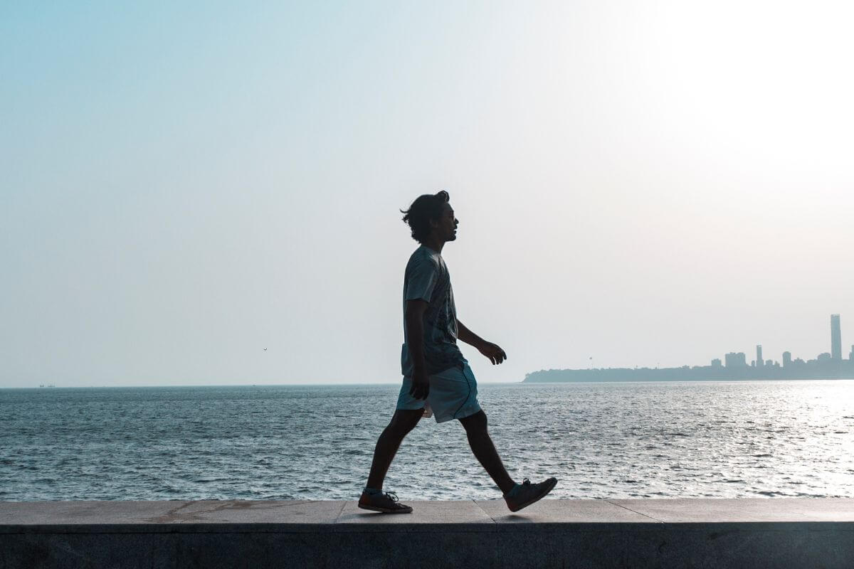 A picture of someone walking. 