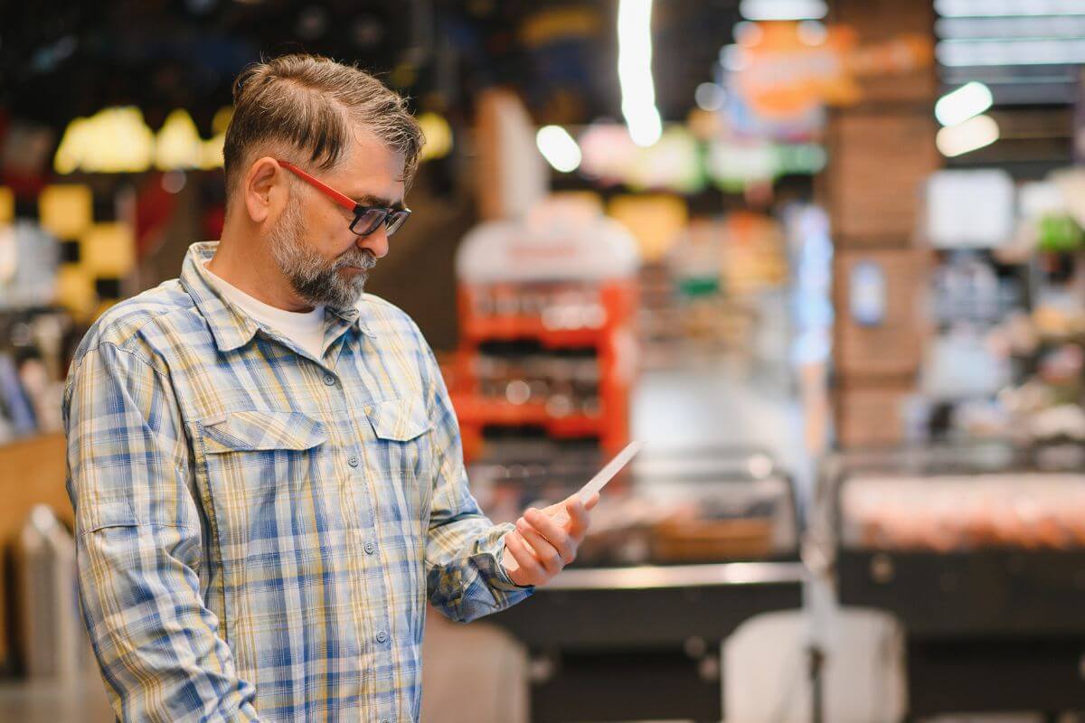 A picture of someone looking at a grocery list.