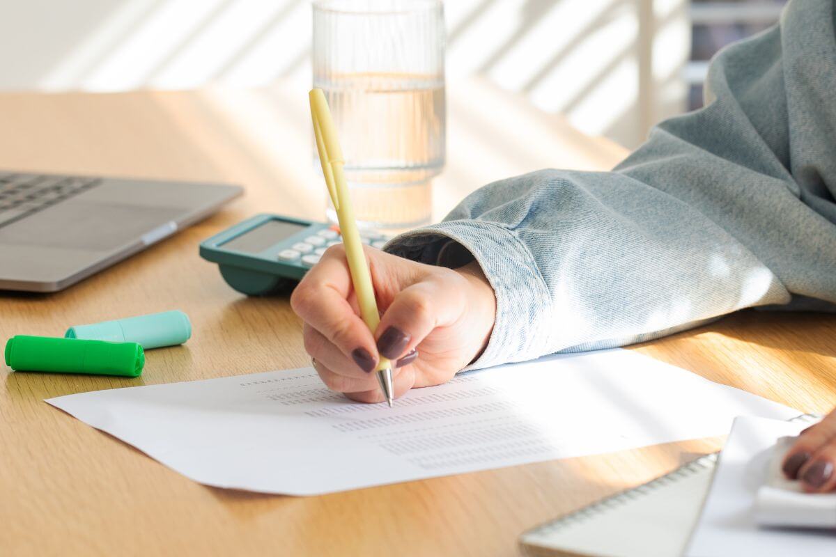 A picture of someone writing something. 