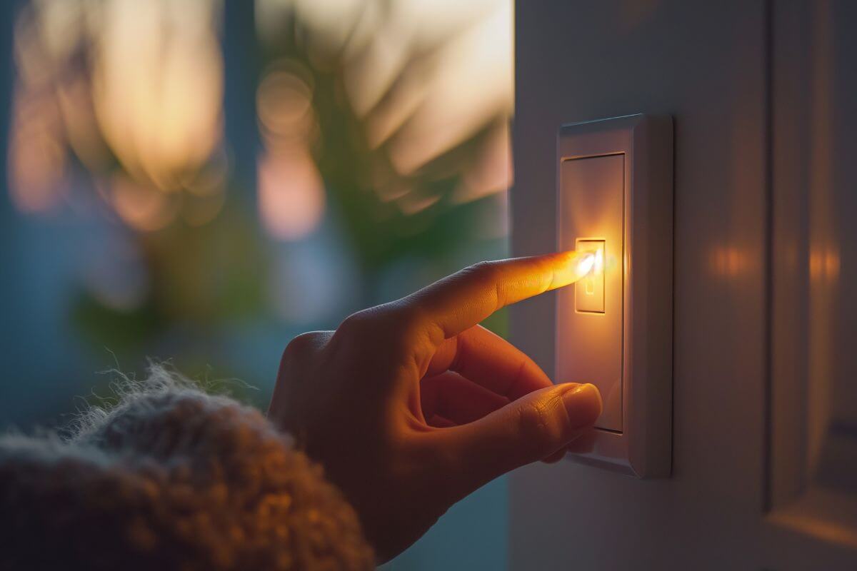 A picture of someone turning off the lights.
