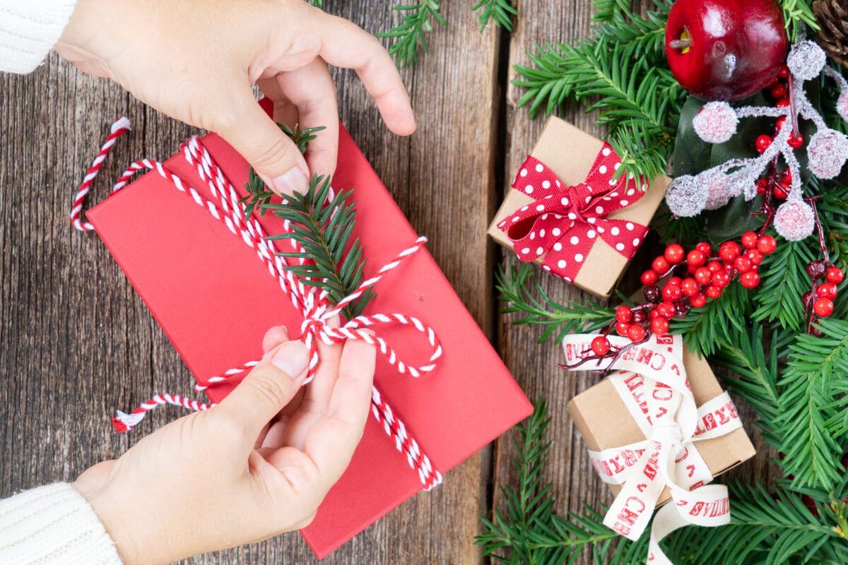 A picture of someone preparing a gift.