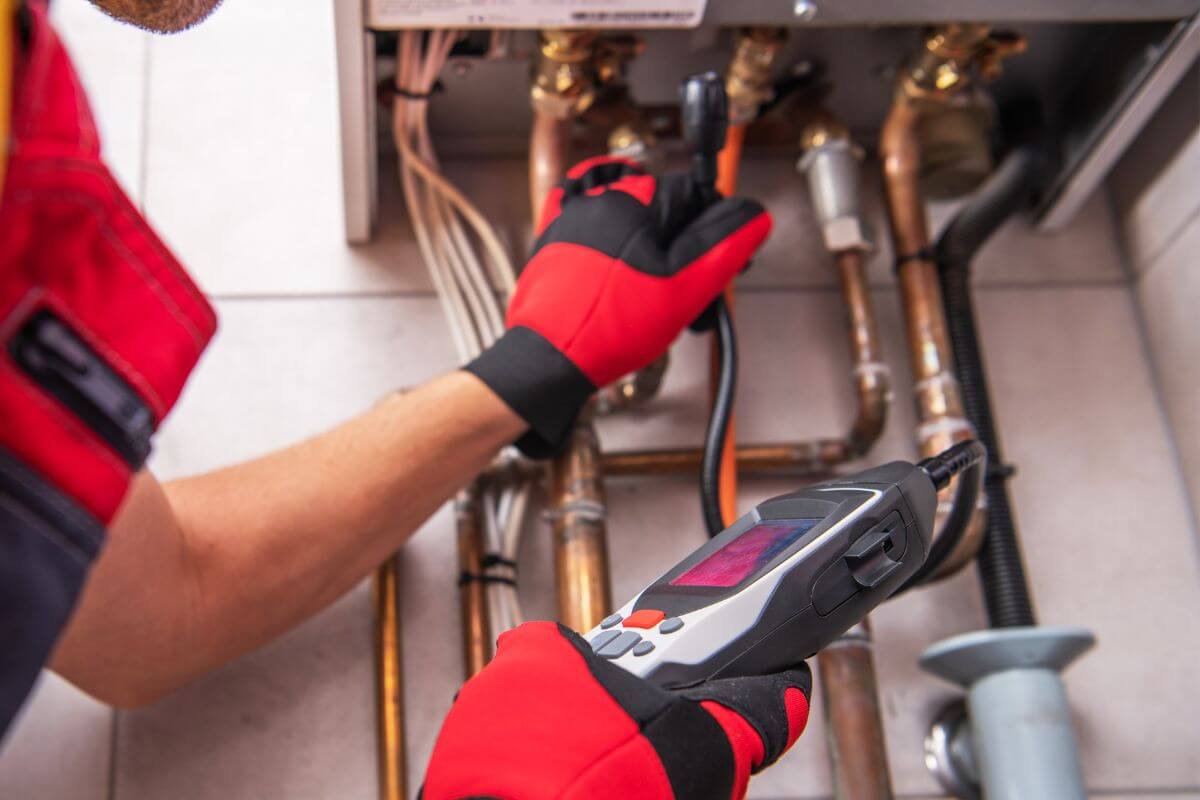 A picture of someone repairing something.