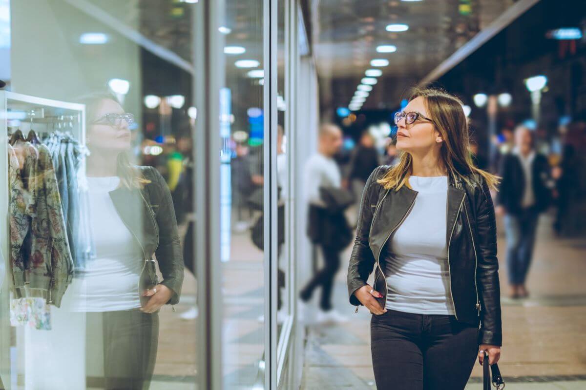 A picture of someone window shopping.