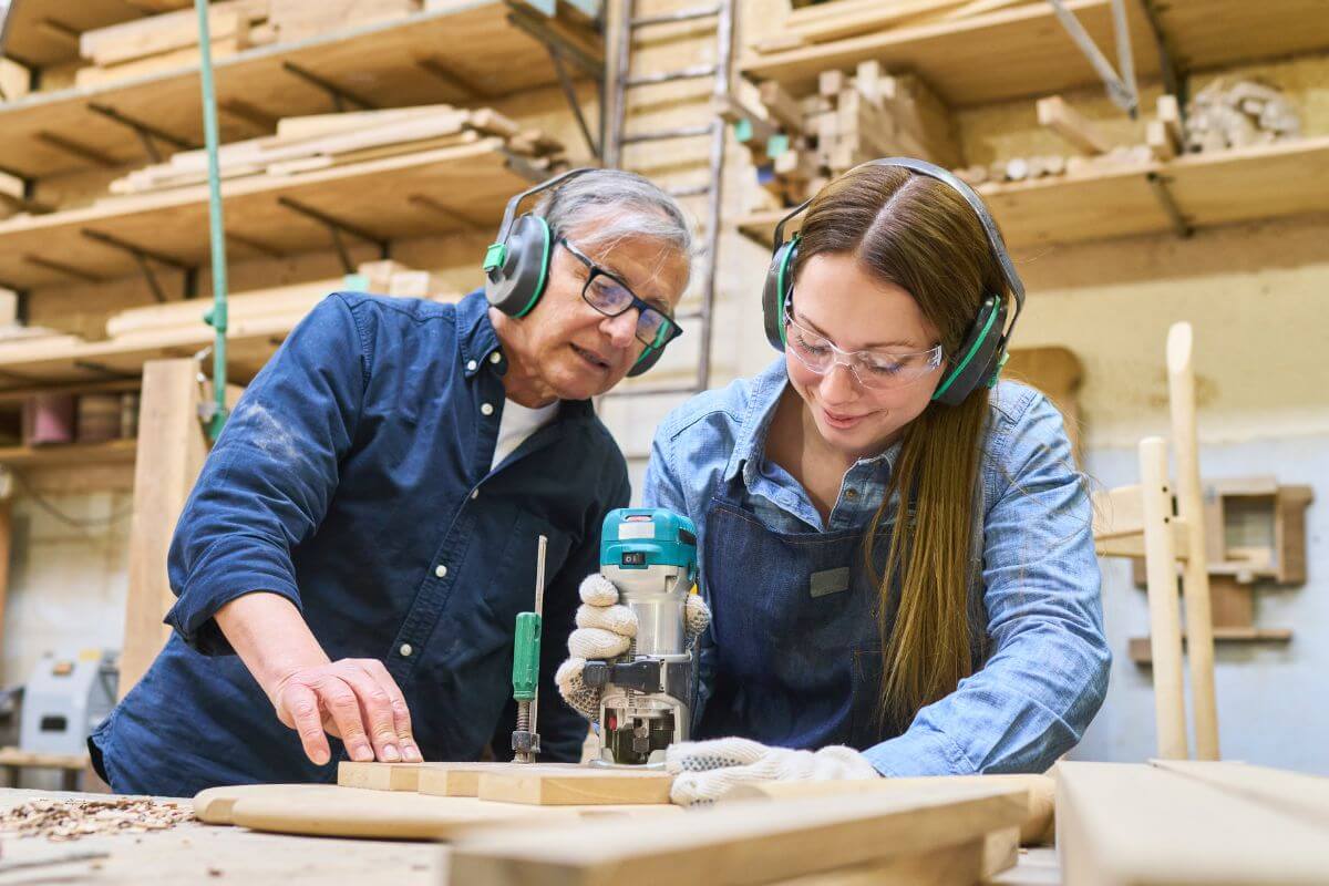 A picture of people learning carpentry.