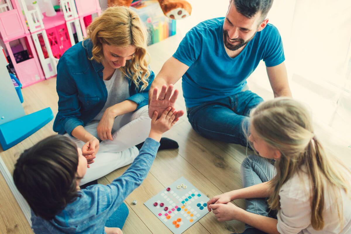 An image of a family playing board games.