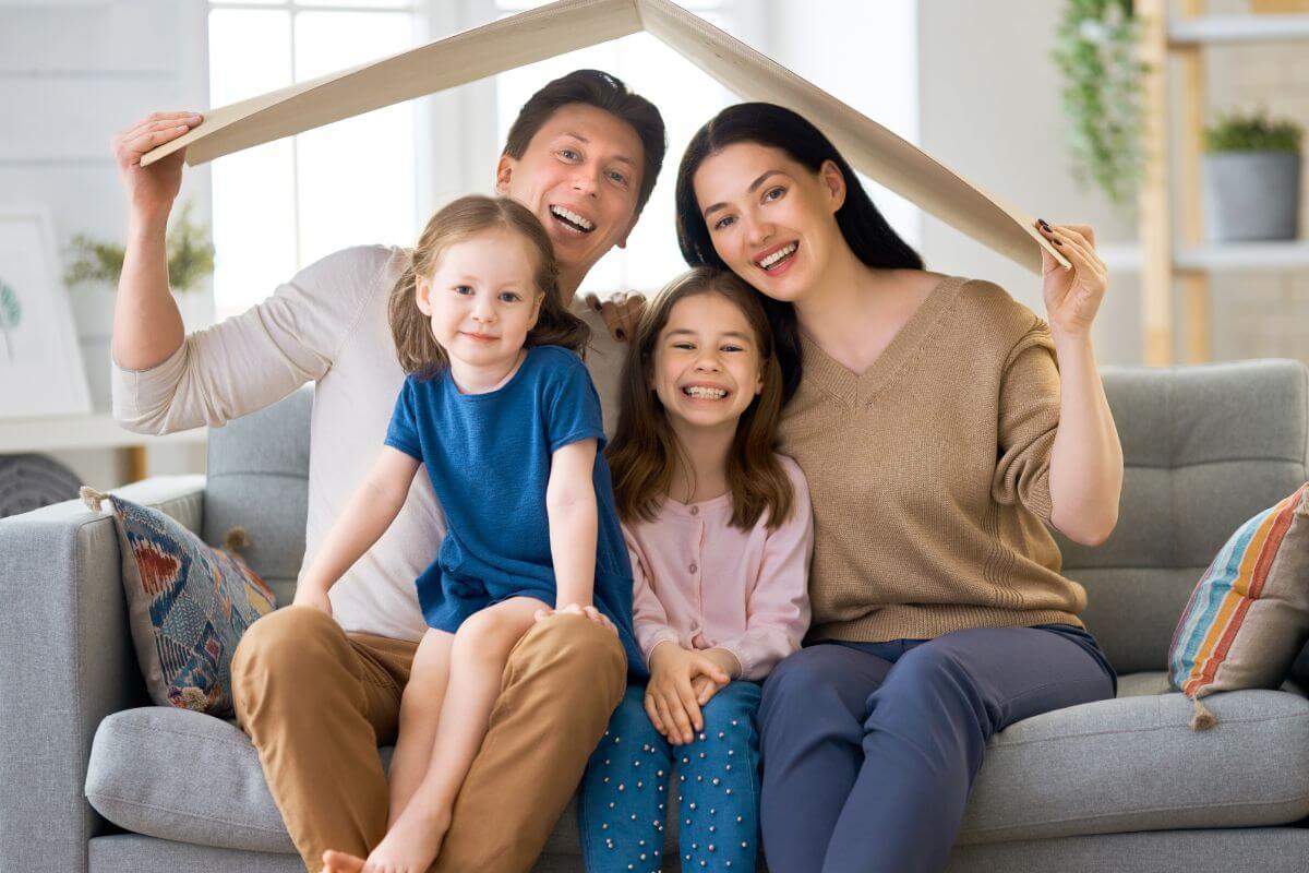 An image shows a happy family.