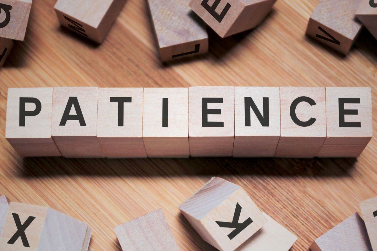 A picture shows the word patience.