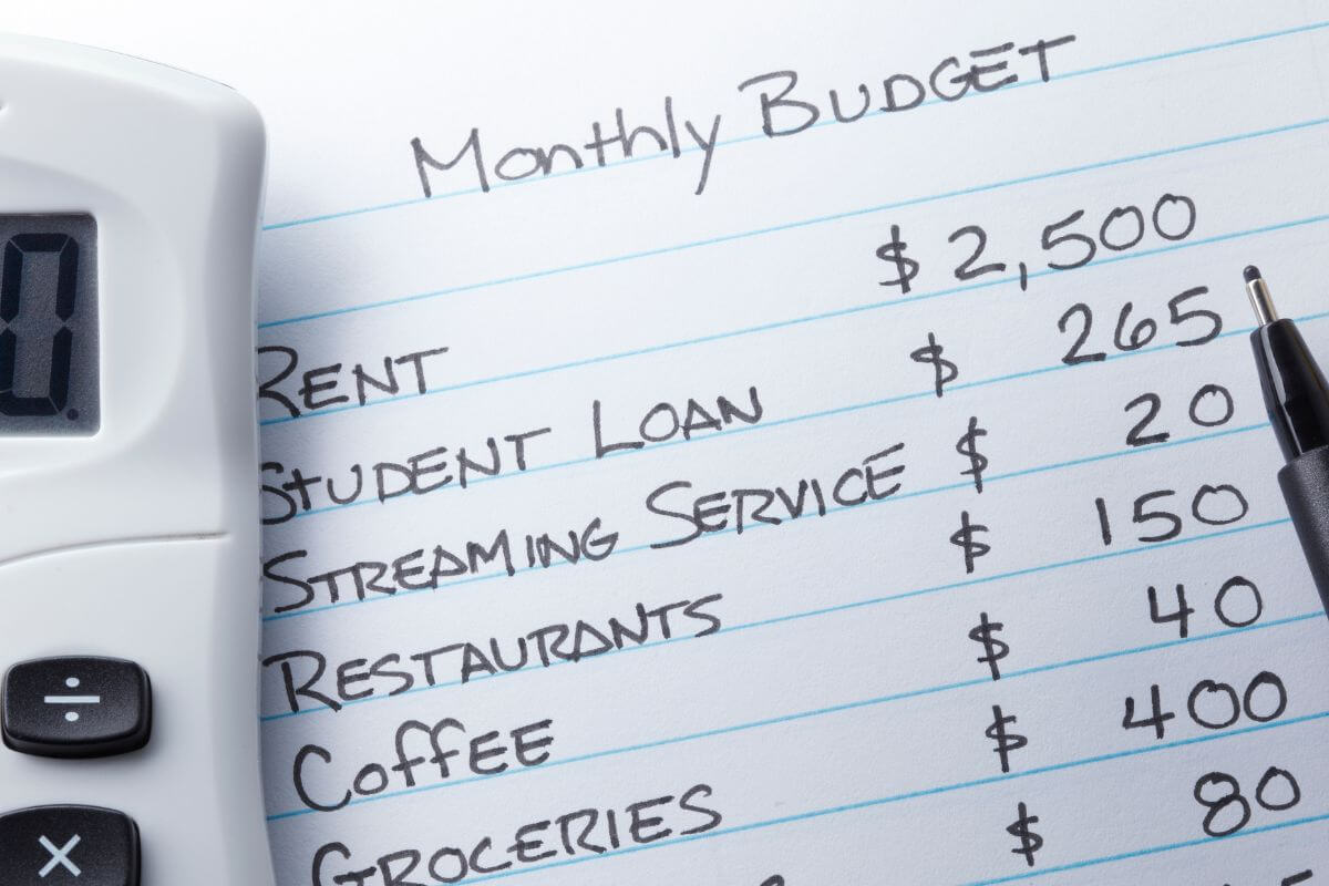 A picture shows a monthly budget.