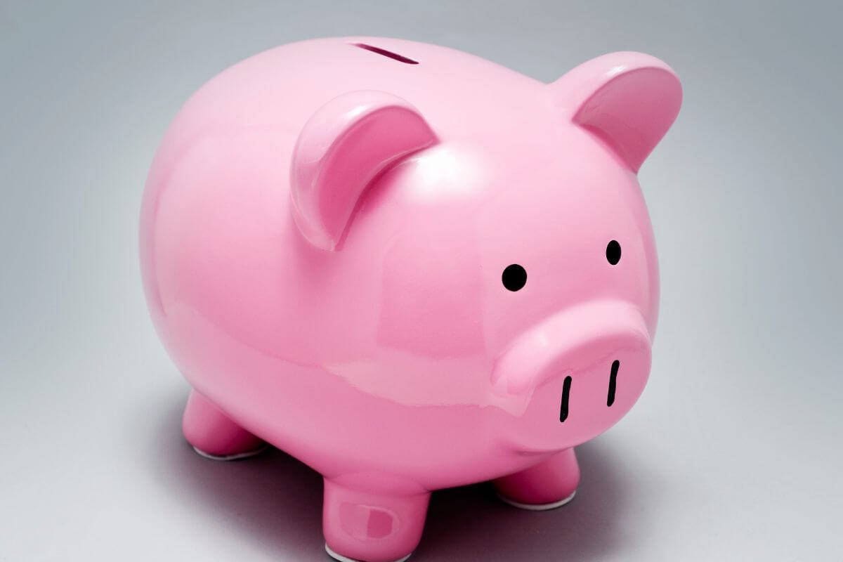 A picture shows a piggy bank.