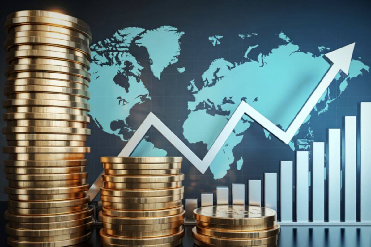 A picture shows stacks of money.