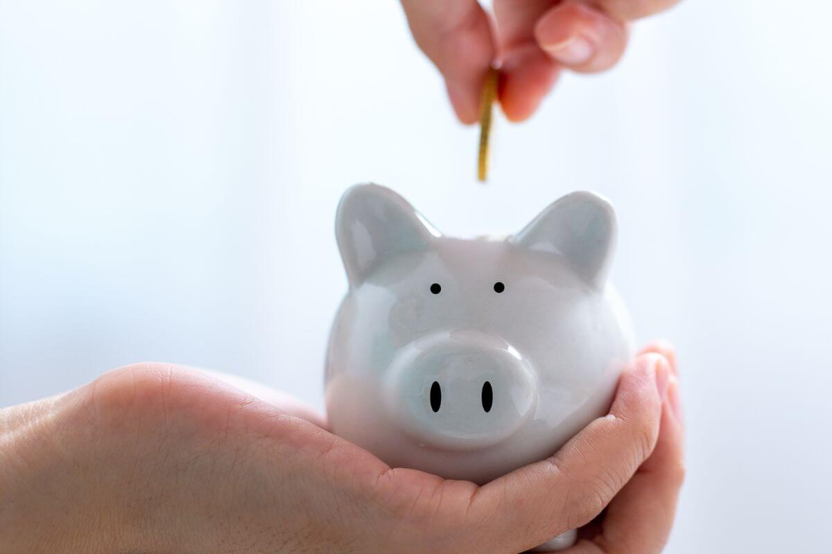 A picture shows a woman's hand saving money.