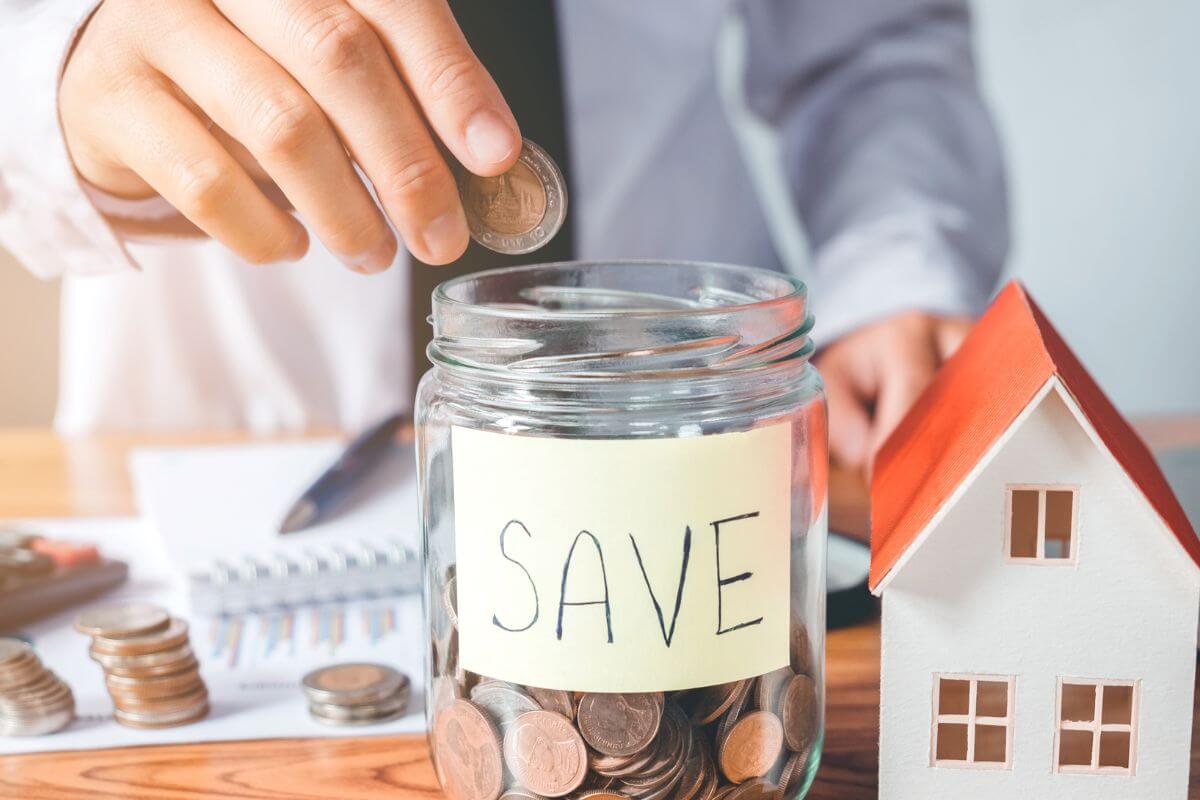 A picture shows a man saving money.