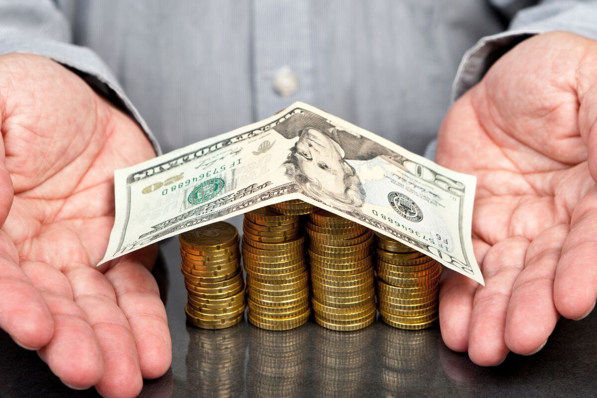 A picture shows a man's hand showing money.