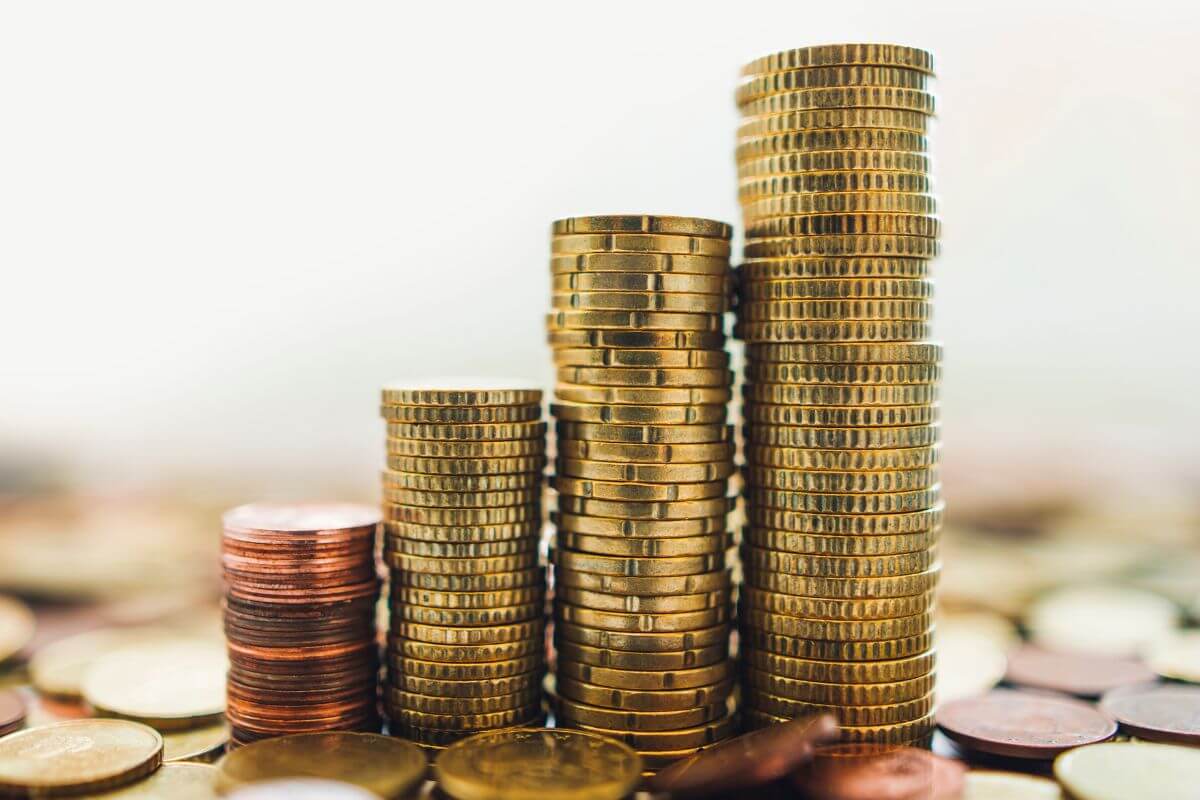 A picture shows stacks of coins.