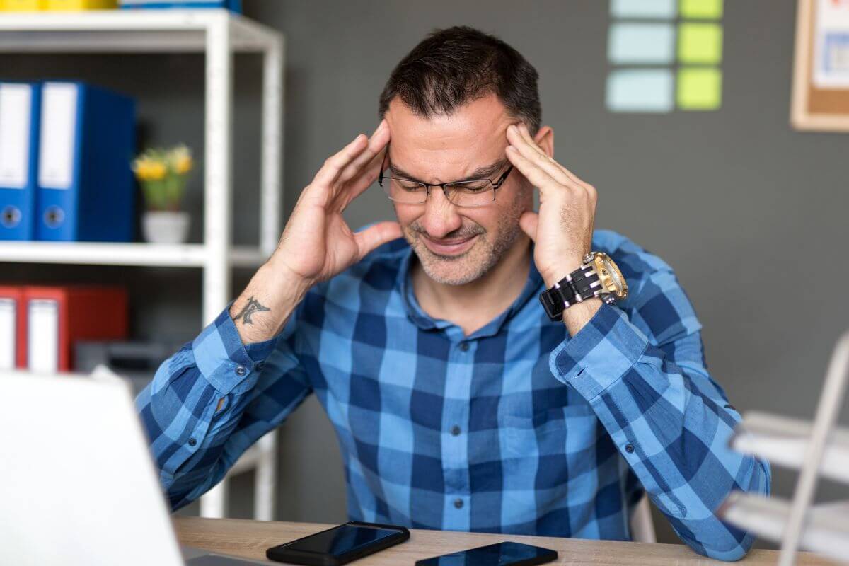 A picture shows a frustrated man.