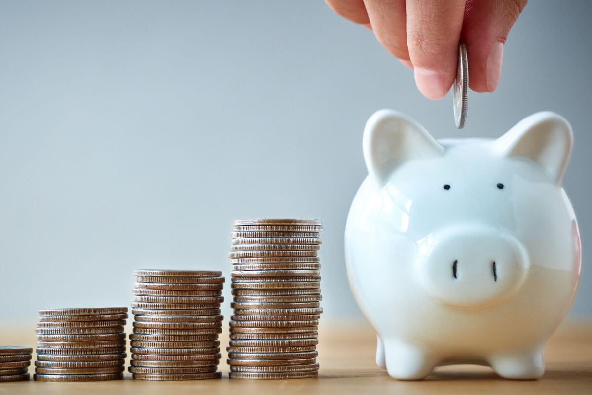 An image shows a man's hand saving money.