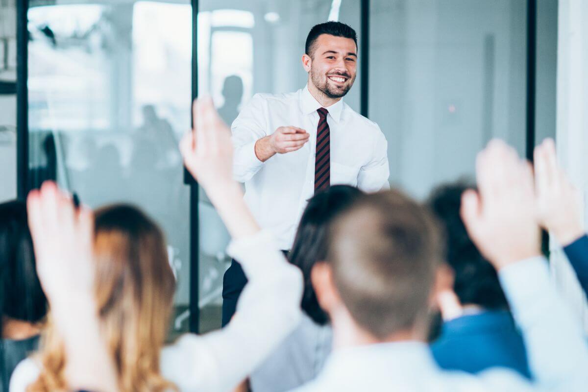 A picture shows a group of people participating in a training.