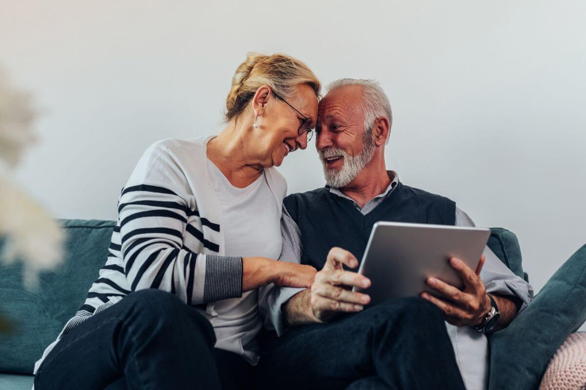 A picture of an elderly couple planning for retirement.