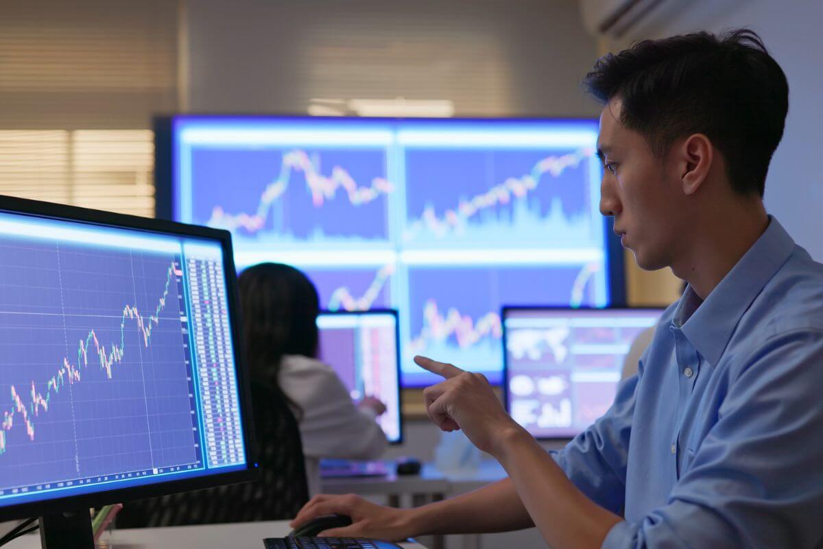 A picture of someone looking at the stock graph.