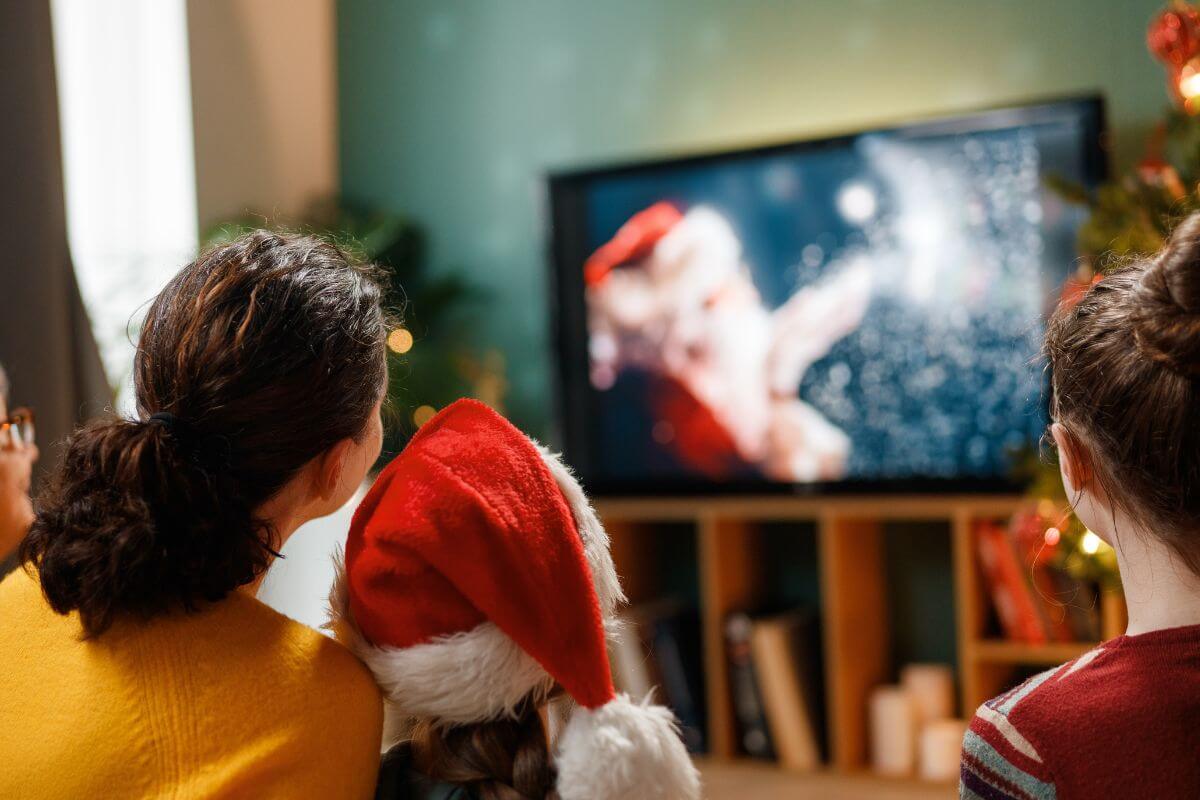 A picture of a family movie night.