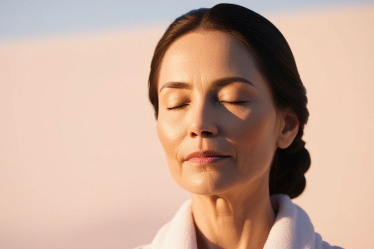 A picture of a woman with closed eyes.