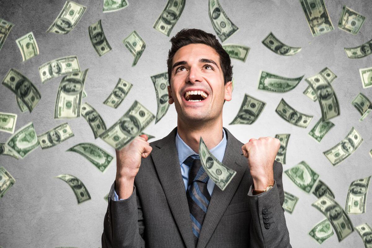 A picture of a man celebrating.