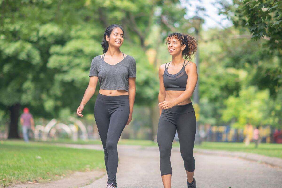 A picture of friends walking together.