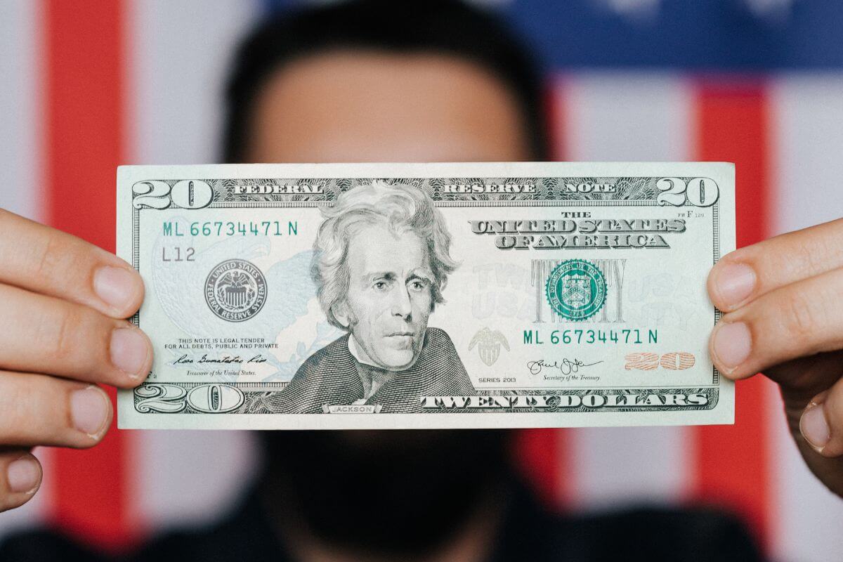 A picture of a $20 US dollar.