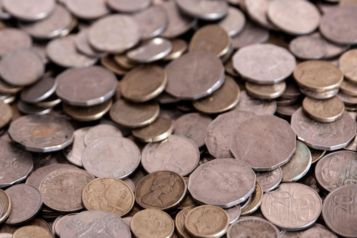 A picture of many coins.