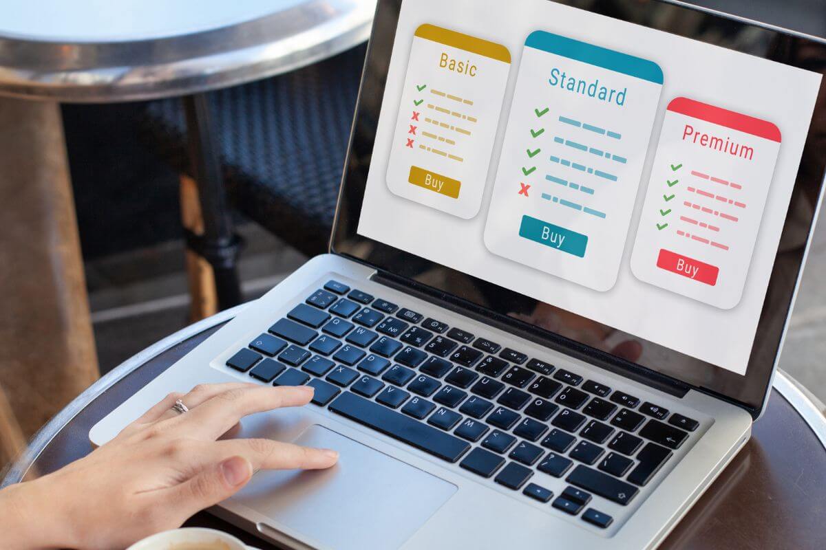 An image shows a woman using a laptop.