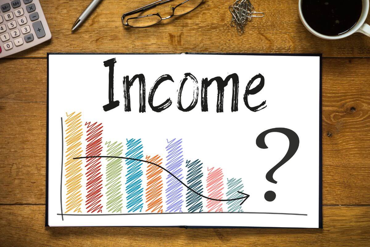 A picture shows a graph with income wording.