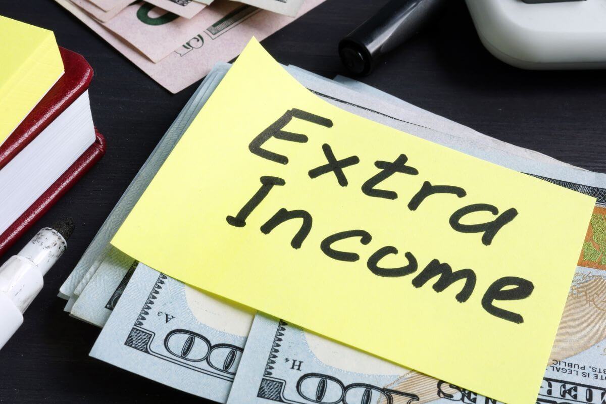 A picture shows a paper with extra income wording.