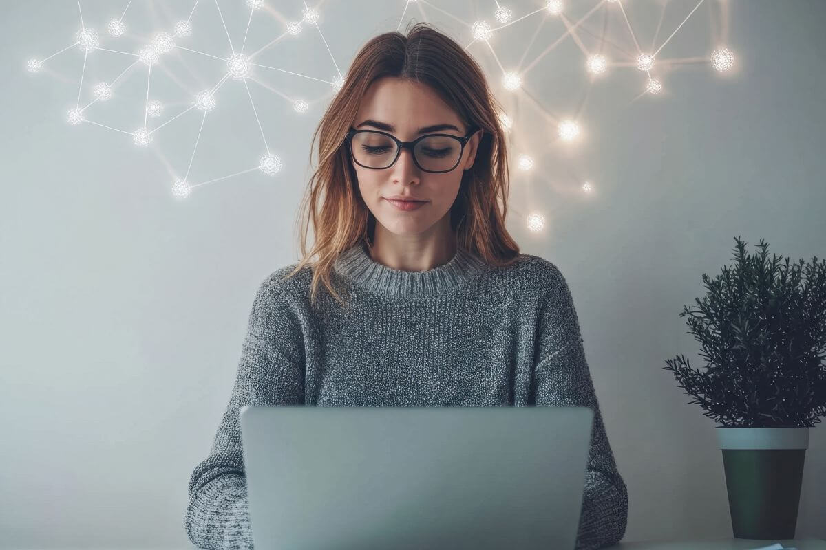 Une femme utilisant un ordinateur portable.