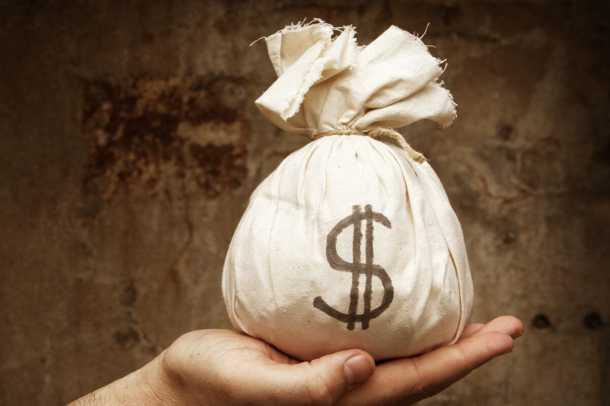 Une image montre une main de femme tenant un sac d'argent.