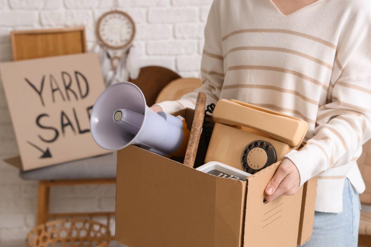 Une femme vend ses objets inutilisés.