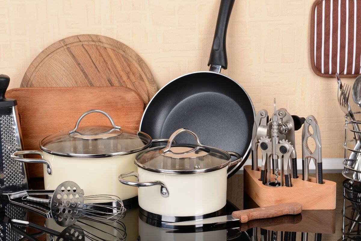 An image shows kitchen tools on the table.