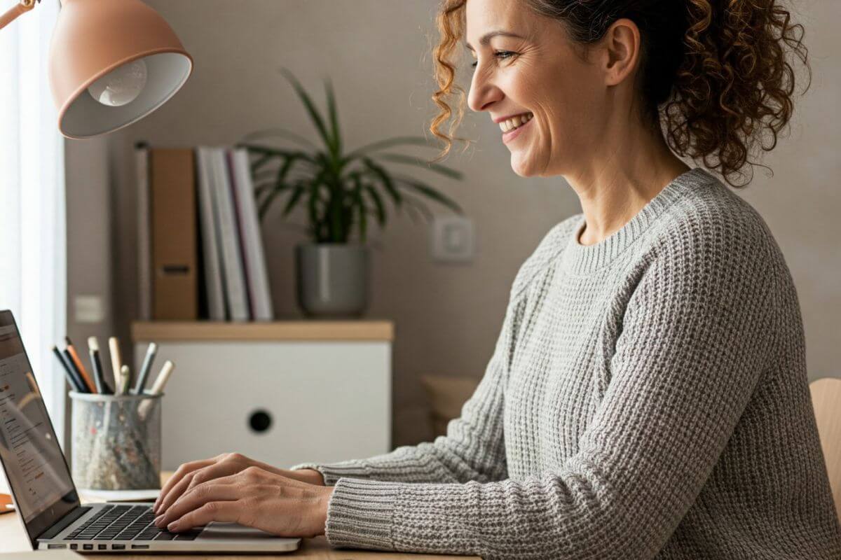 Une image d'une femme utilisant un ordinateur portable.