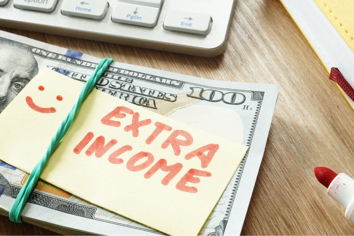 An image of a paper with extra money wording and money.