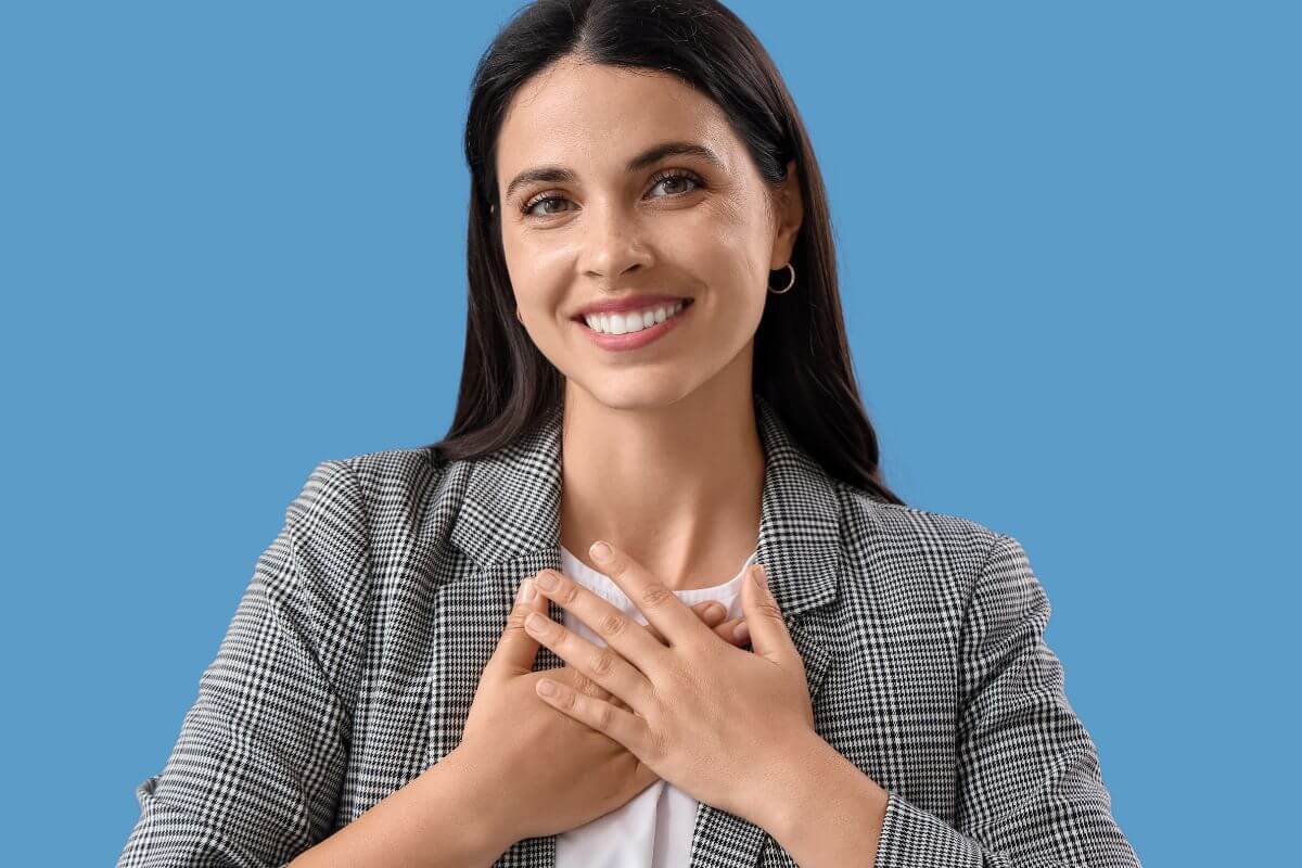 An image of a woman showing appreciation.