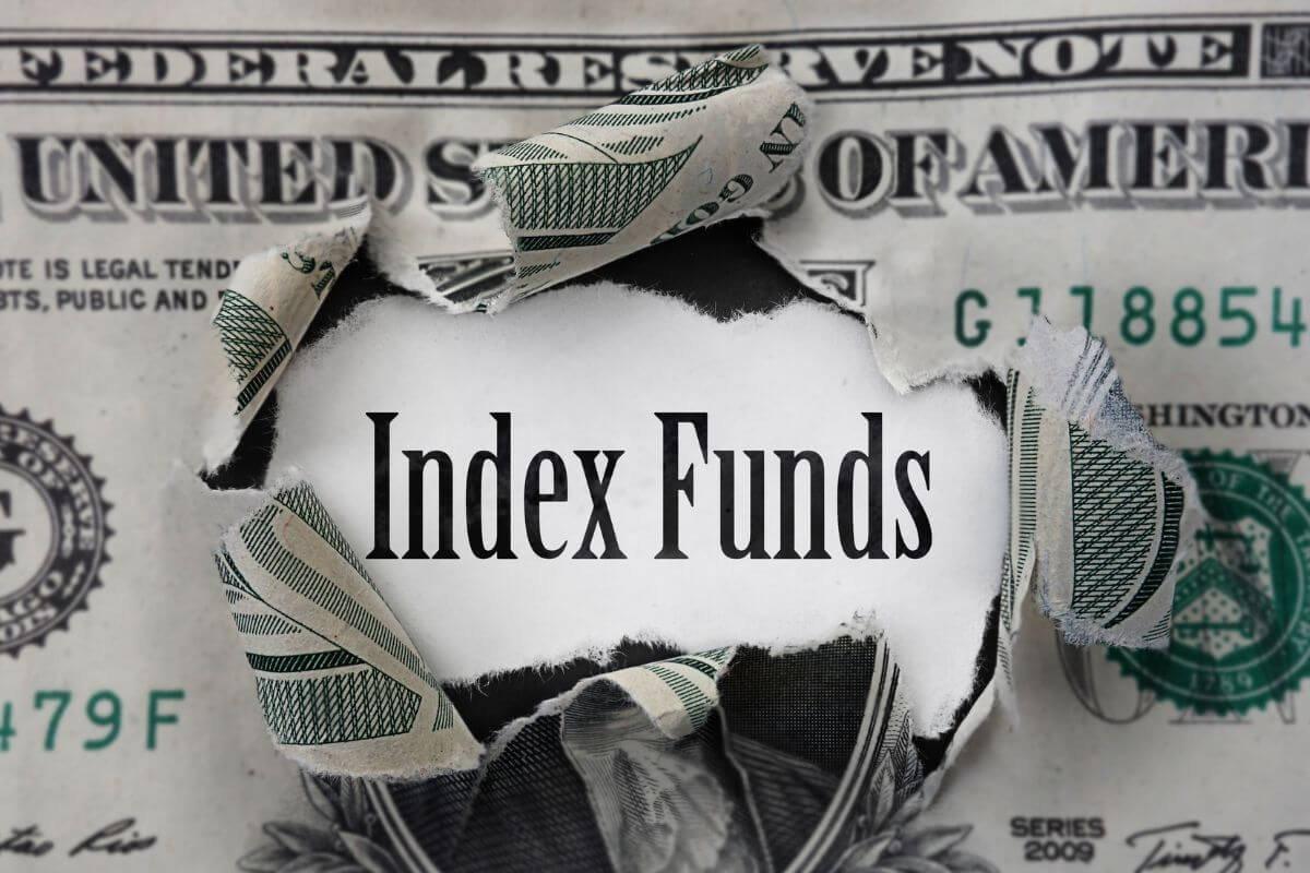 An image shows a torn money with index funds wording.